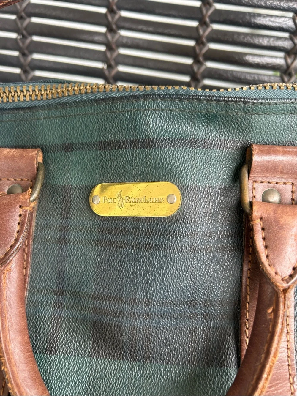 90s Ralph Lauren Plaid Leather-Trim Weekender Bag